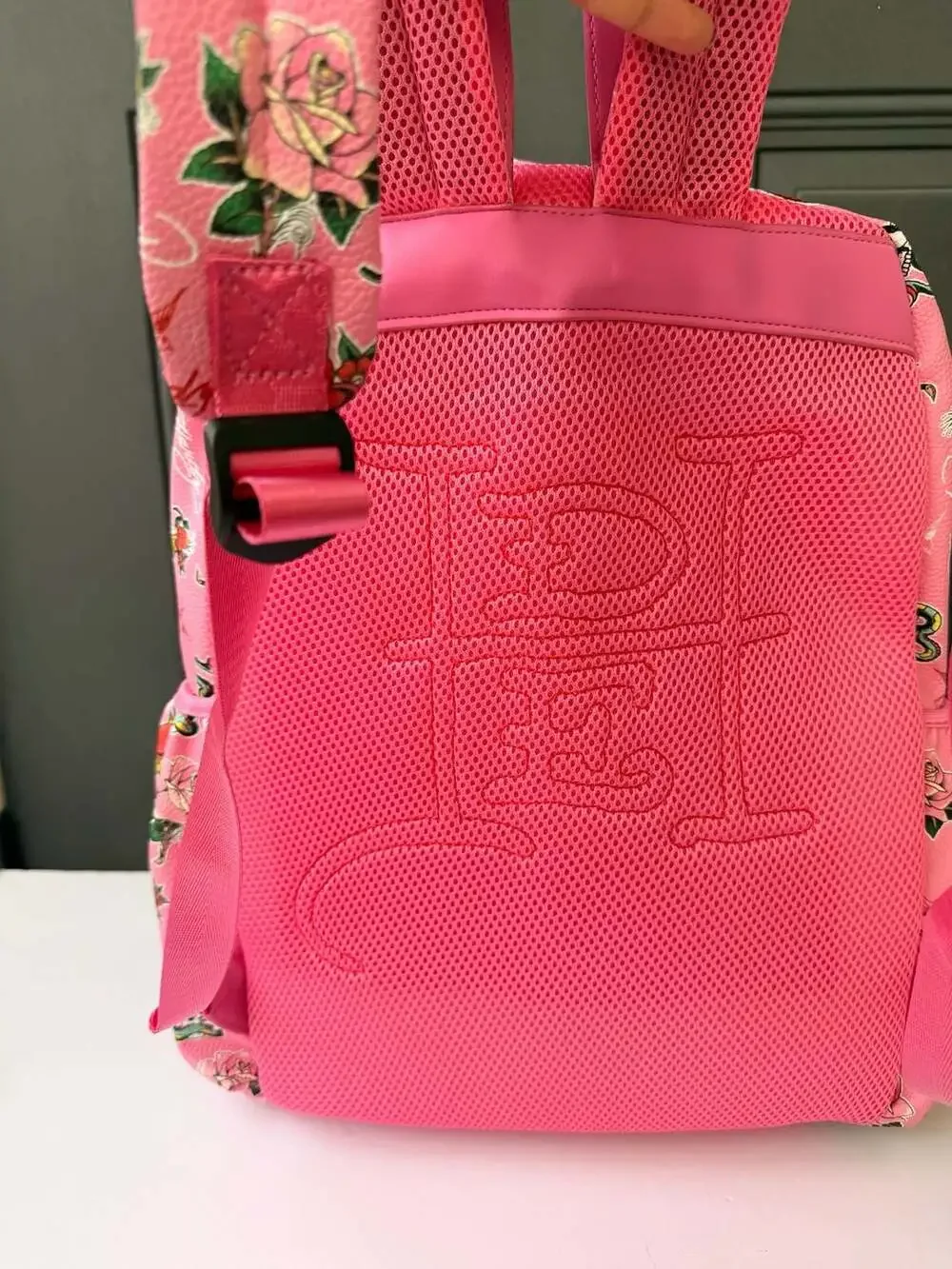 Ed Hardy Pink Tattoo Print Vegan Leather Backpack